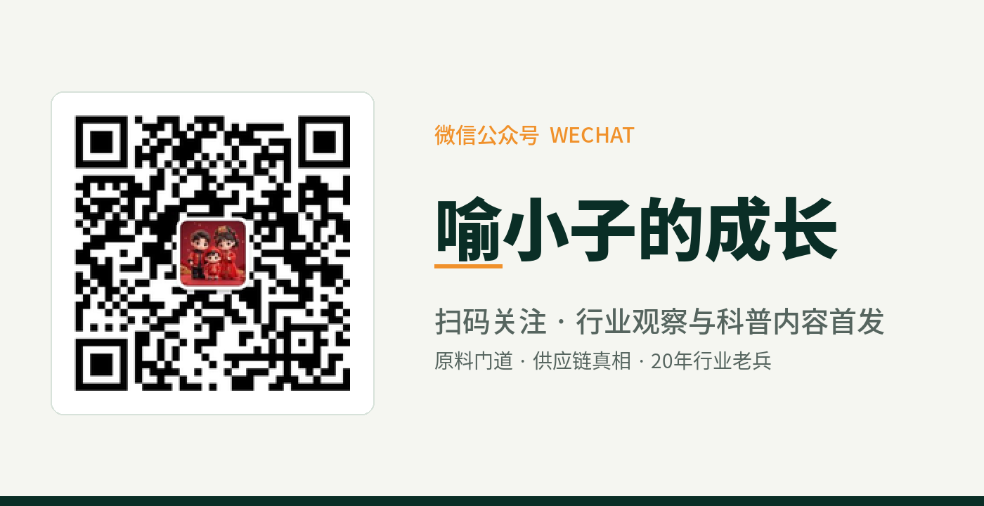 微信公众号「喻小子的成长」引导图：左侧公众号二维码，右侧站名与关注引导语